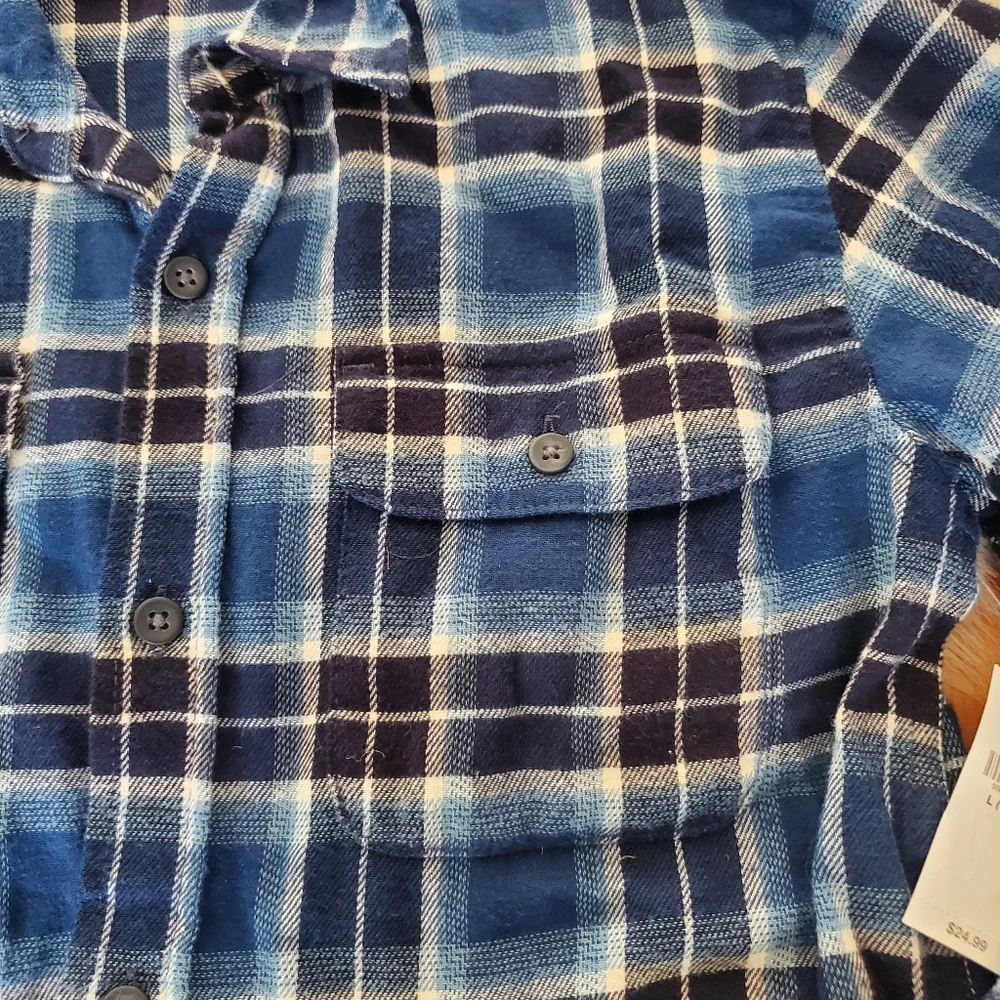 NWT Old Navy Boys Blue Plaid Flannel Shirt 10/12